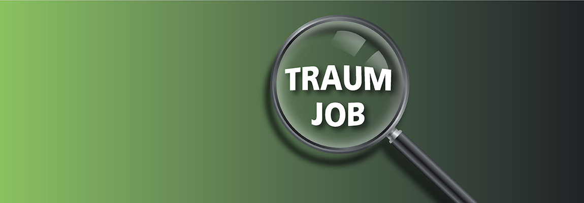 Lupe mit Traumjob-Slogan